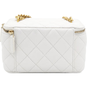 Caviar Quilted Heart Charm Small Vanity Case With Chain White