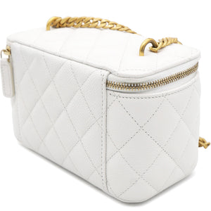 Caviar Quilted Heart Charm Small Vanity Case With Chain White