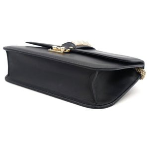 Black Leather Medium Rockstud Glam Lock Flap Bag