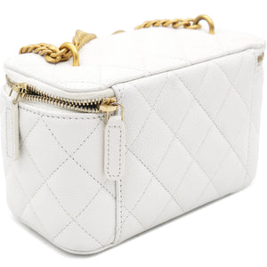 Caviar Quilted Heart Charm Small Vanity Case With Chain White