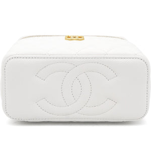 Caviar Quilted Heart Charm Small Vanity Case With Chain White