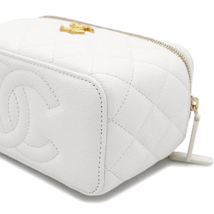 Caviar Quilted Heart Charm Small Vanity Case With Chain White