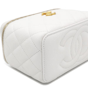 Caviar Quilted Heart Charm Small Vanity Case With Chain White