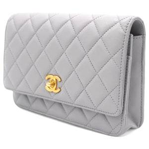 Lambskin Quilted CC Pearl Crush Wallet on Chain WOC Grey