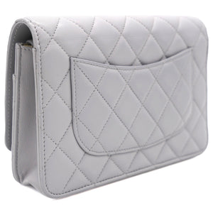 Lambskin Quilted CC Pearl Crush Wallet on Chain WOC Grey