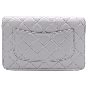 Lambskin Quilted CC Pearl Crush Wallet on Chain WOC Grey
