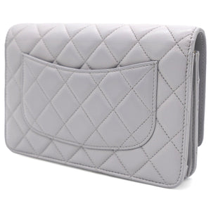 Lambskin Quilted CC Pearl Crush Wallet on Chain WOC Grey