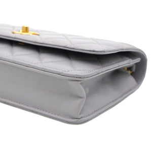 Lambskin Quilted CC Pearl Crush Wallet on Chain WOC Grey