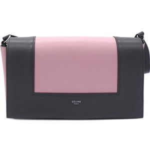 Smooth Calfskin Medium Frame Shoulder Bag Grey Pink