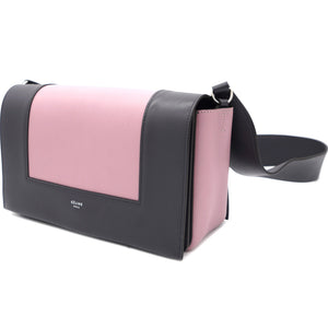 Smooth Calfskin Medium Frame Shoulder Bag Grey Pink