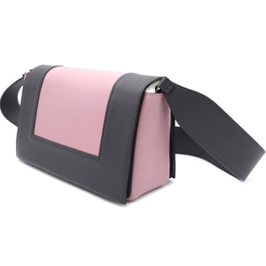 Smooth Calfskin Medium Frame Shoulder Bag Grey Pink