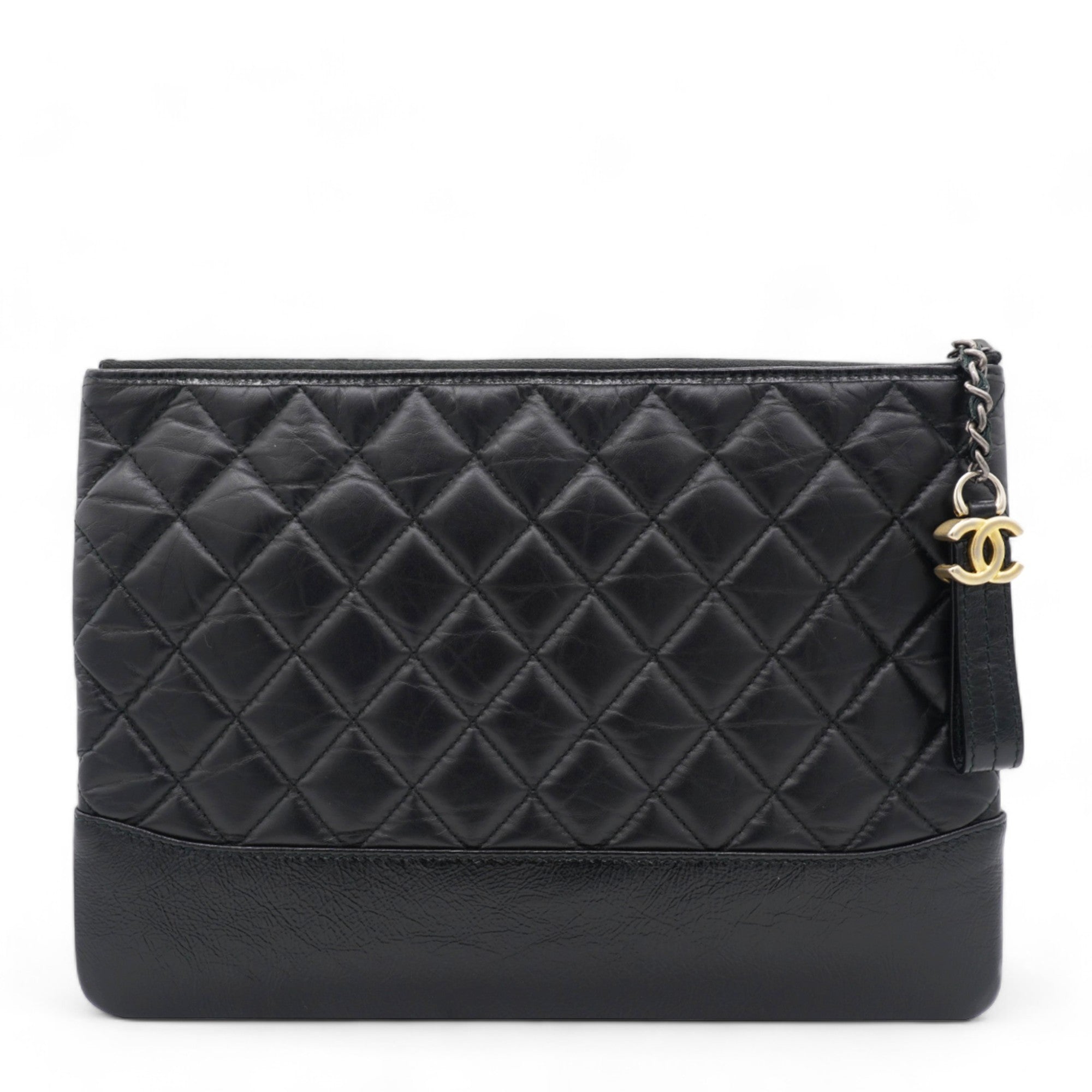 Aged Calfskin Quilted Medium Gabrielle Cosmetic Case Black