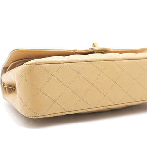 Beige Quilted Caviar Leather Classic Double Flap Bag