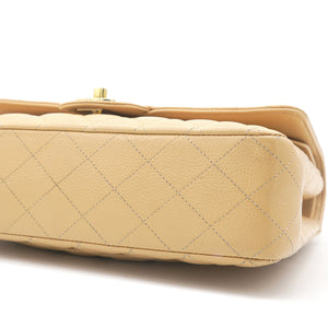 Beige Quilted Caviar Leather Classic Double Flap Bag