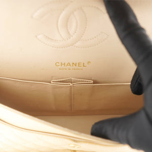 Beige Quilted Caviar Leather Classic Double Flap Bag