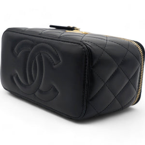 Lambskin Quilted Small Pearl Crush Vanity Case With Chain Black