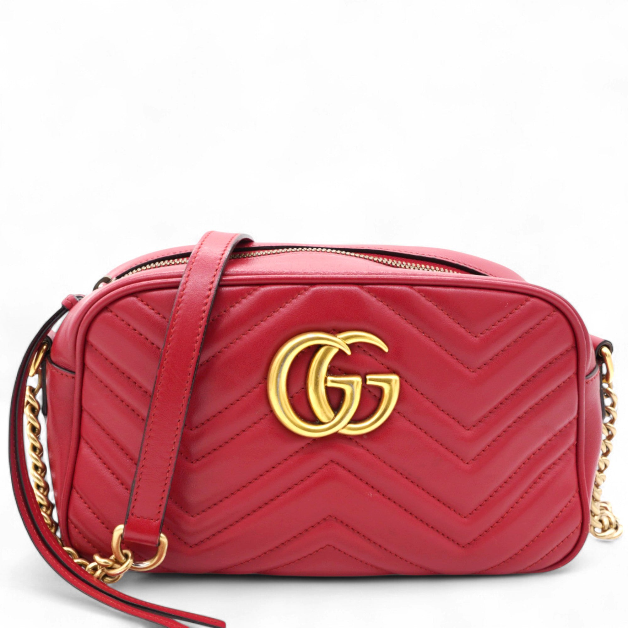 Matelasse GG Marmont Chain Shoulder Bag Hibiscus Red