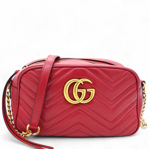 Matelasse GG Marmont Chain Shoulder Bag Hibiscus Red
