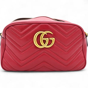 Matelasse GG Marmont Chain Shoulder Bag Hibiscus Red
