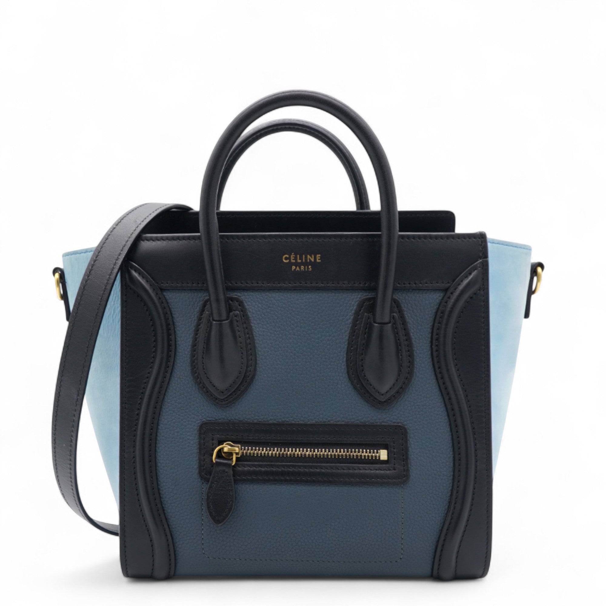 Drummed Leather Nubuck Nano Tri-Color Luggage Milky Blue