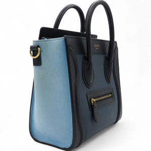Drummed Leather Nubuck Nano Tri-Color Luggage Milky Blue