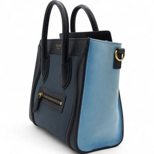 Drummed Leather Nubuck Nano Tri-Color Luggage Milky Blue