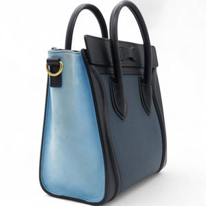 Drummed Leather Nubuck Nano Tri-Color Luggage Milky Blue