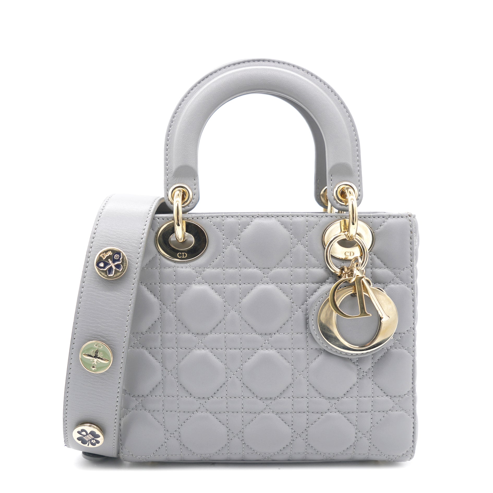 Grey Lambskin Cannage Small Lucky Badges My Lady Dior