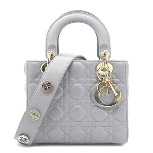Grey Lambskin Cannage Small Lucky Badges My Lady Dior