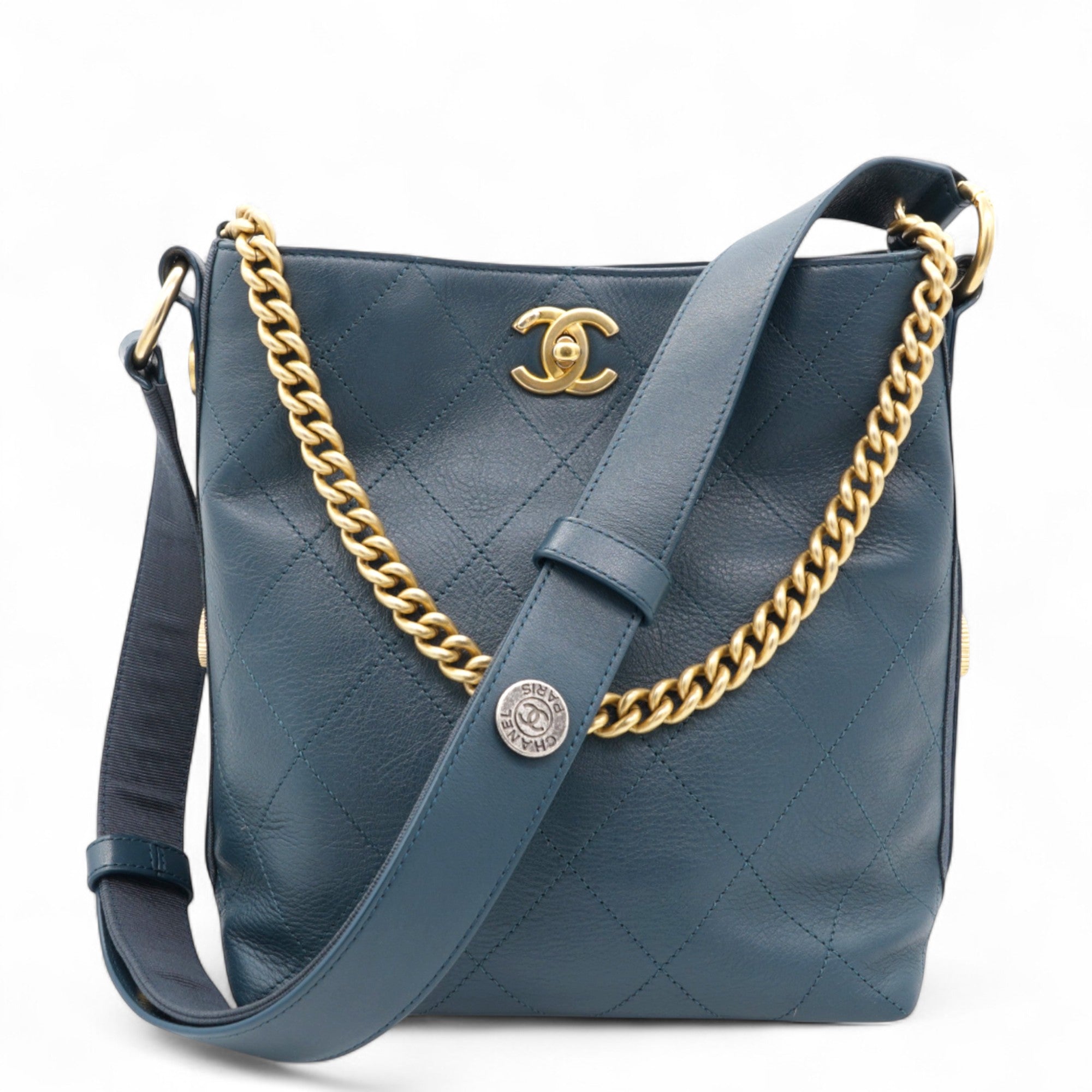 Button Up Hobo Quilted Calfskin with Grosgrain Small Shoulder Bag