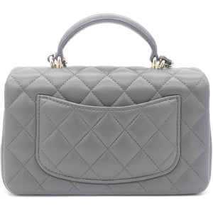 Lambskin Quilted Mini Top Handle Rectangular Flap Grey