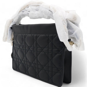 Lambskin Cannage Mini Top Handle Drawstring Bag Black