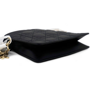 Lambskin Cannage Mini Top Handle Drawstring Bag Black