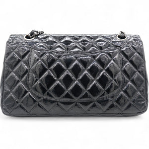 Distressed Patent Quilted Double Flap Black