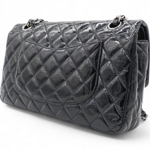 Distressed Patent Quilted Double Flap Black