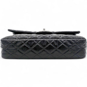 Distressed Patent Quilted Double Flap Black