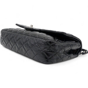 Distressed Patent Quilted Double Flap Black