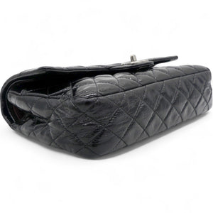 Distressed Patent Quilted Double Flap Black