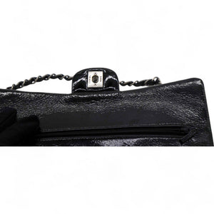 Distressed Patent Quilted Double Flap Black
