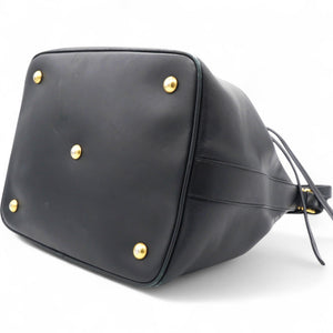 Paris Black Leather Small Emmanuelle Drawstring Bucket Bag