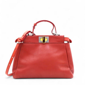 Red Leather Mini Peekaboo Top Handle Bag