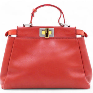 Red Leather Mini Peekaboo Top Handle Bag
