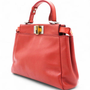 Red Leather Mini Peekaboo Top Handle Bag