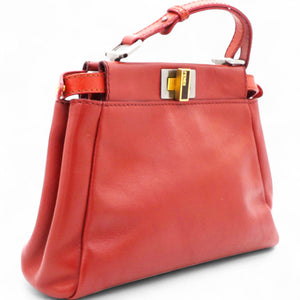 Red Leather Mini Peekaboo Top Handle Bag