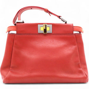 Red Leather Mini Peekaboo Top Handle Bag