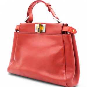 Red Leather Mini Peekaboo Top Handle Bag