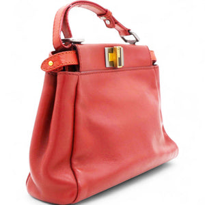 Red Leather Mini Peekaboo Top Handle Bag