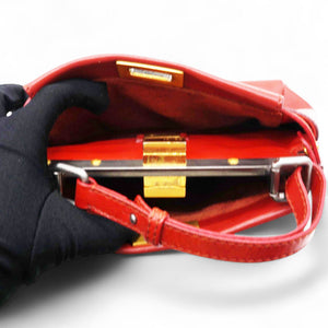 Red Leather Mini Peekaboo Top Handle Bag