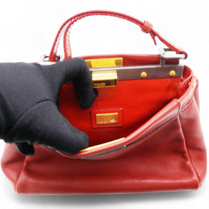Red Leather Mini Peekaboo Top Handle Bag