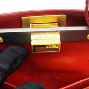Red Leather Mini Peekaboo Top Handle Bag
